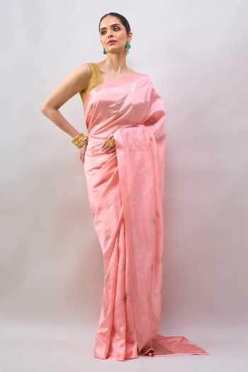 Mint N Oranges Floral Handwoven Saree With Unstitched Blouse Piece 