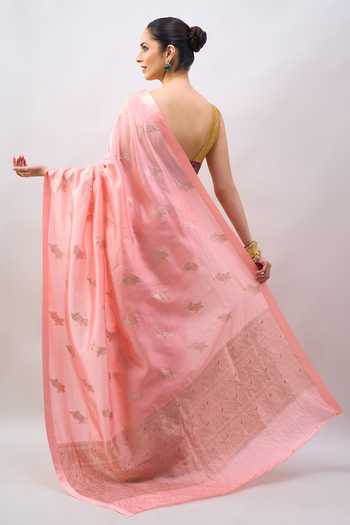 Mint N Oranges Floral Handwoven Saree With Unstitched Blouse Piece 