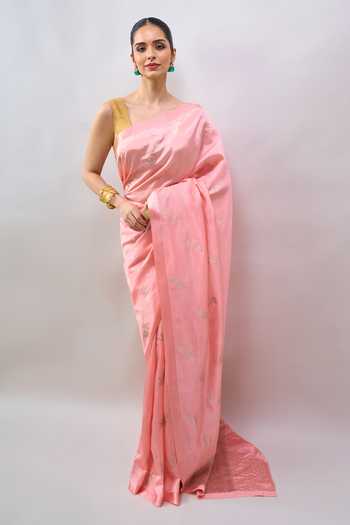 Buy Mint N Oranges Peach Silk Floral Handwoven Saree With Unstitched Blouse Piece Online at Aza Fashions Buy_Mint N Oranges_Peach Silk Floral Handwoven Saree With Unstitched Blouse Piece _Online_at_Aza_Fashions