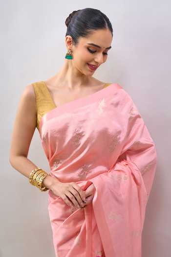 Shop Mint N Oranges Peach Silk Floral Handwoven Saree With Unstitched Blouse Piece Online at Aza Fashions Shop_Mint N Oranges_Peach Silk Floral Handwoven Saree With Unstitched Blouse Piece _Online_at_Aza_Fashions