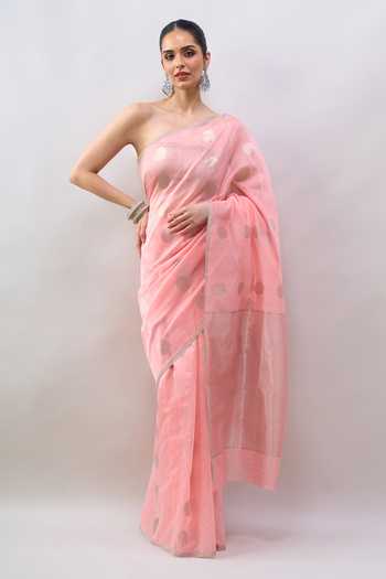 Mint N Oranges Handwoven Pure Chanderi Saree With Running Blouse 