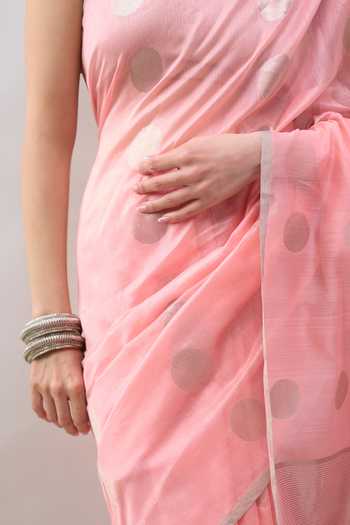 Buy_Mint N Oranges_Peach Chanderi Handwoven Pure Saree With Running Blouse 