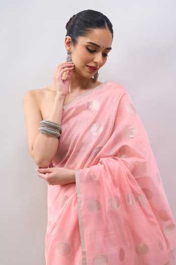 Shop_Mint N Oranges_Peach Chanderi Handwoven Pure Saree With Running Blouse 