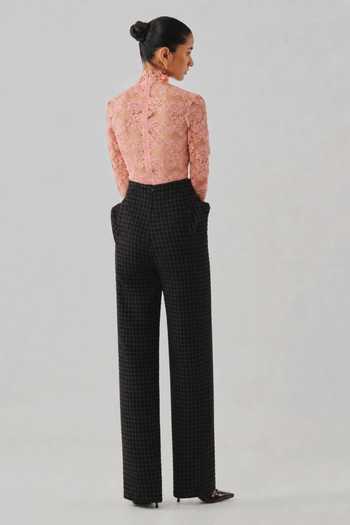 Aroka Pink Cut Work, High Neck Muse Embellished Bodysuit Online at Aza Fashions Aroka_Pink Cut Work, High Neck Muse Embellished Bodysuit _Online_at_Aza_Fashions