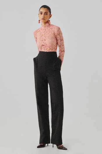 Buy Aroka Pink Cut Work, High Neck Muse Embellished Bodysuit Online at Aza Fashions Buy_Aroka_Pink Cut Work, High Neck Muse Embellished Bodysuit _Online_at_Aza_Fashions