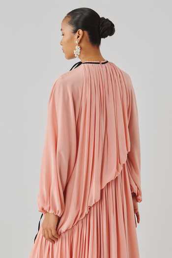 Buy Aroka Pink Silk, Crepe High Neck Sakura Gathered Dress Online at Aza Fashions Buy_Aroka_Pink Silk, Crepe High Neck Sakura Gathered Dress _Online_at_Aza_Fashions