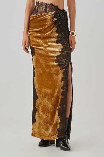Buy Aroka Black Velvet, Lace, Chantilly Cut Work, Applique, Anastasia Skirt With Belt Online at Aza Fashions Buy_Aroka_Black Velvet, Lace, Chantilly Cut Work, Applique, Anastasia Skirt With Belt _Online_at_Aza_Fashions