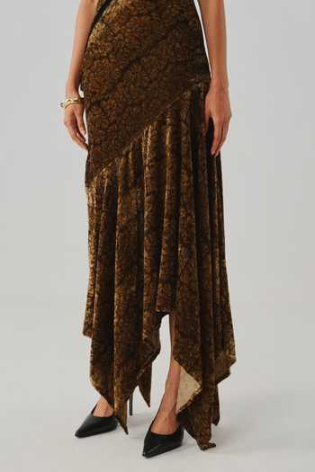 Buy Aroka Gold Velvet V-neck Zarina Ajrakh Dress Online at Aza Fashions Buy_Aroka_Gold Velvet V-neck Zarina Ajrakh Dress _Online_at_Aza_Fashions