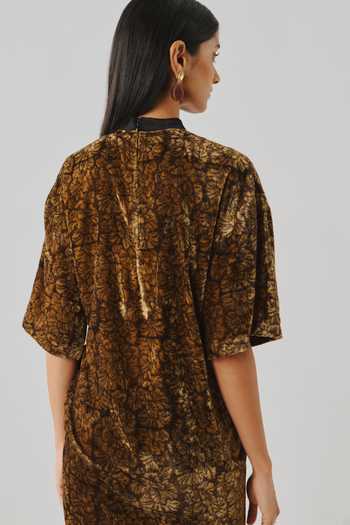 Buy Aroka Gold Velvet Round Neck Bronze Hour T Shirt Dress Online at Aza Fashions Buy_Aroka_Gold Velvet Round Neck Bronze Hour T Shirt Dress _Online_at_Aza_Fashions