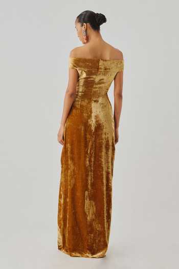 Aroka Molten Gold Off Shoulder Dress 