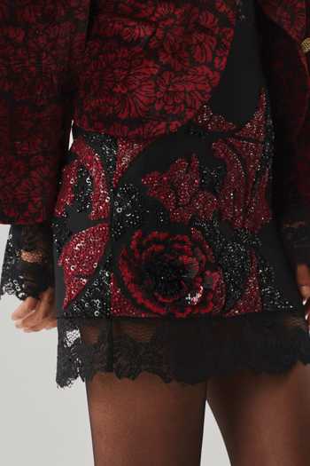 Buy Aroka Black Crepe, Lace Wild Rose Embroidered Mini Skirt Online at Aza Fashions Buy_Aroka_Black Crepe, Lace Wild Rose Embroidered Mini Skirt _Online_at_Aza_Fashions