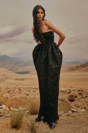 Shop Aroka Black Jacquard Bandeau Neck Audrey Floral Dress Online at Aza Fashions Shop_Aroka_Black Jacquard Bandeau Neck Audrey Floral Dress _Online_at_Aza_Fashions