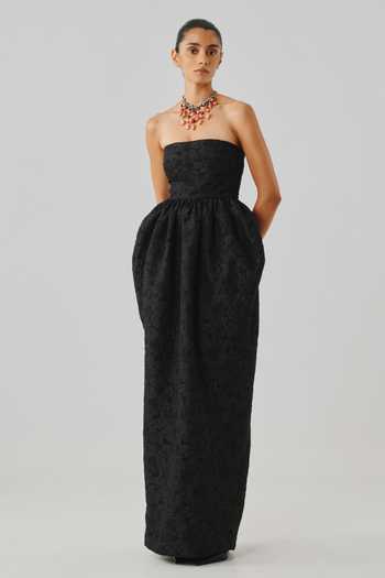Buy Aroka Black Jacquard Bandeau Neck Audrey Floral Dress Buy_Aroka_Black Jacquard Bandeau Neck Audrey Floral Dress