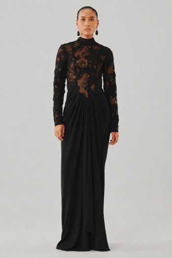 Aroka Black Silk, Crepe, Chiffon High Neck Zoya Embroidered Dress Online at Aza Fashions Aroka_Black Silk, Crepe, Chiffon High Neck Zoya Embroidered Dress _Online_at_Aza_Fashions