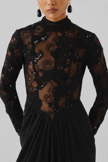 Buy Aroka Black Silk, Crepe, Chiffon High Neck Zoya Embroidered Dress Online at Aza Fashions Buy_Aroka_Black Silk, Crepe, Chiffon High Neck Zoya Embroidered Dress _Online_at_Aza_Fashions