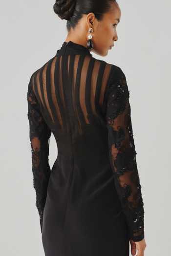 Shop Aroka Black Silk, Crepe, Chiffon High Neck Zoya Embroidered Dress Online at Aza Fashions Shop_Aroka_Black Silk, Crepe, Chiffon High Neck Zoya Embroidered Dress _Online_at_Aza_Fashions