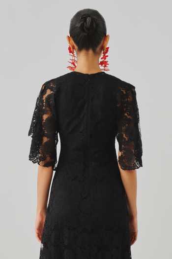 Aroka Black Satin, Modal, Lace V-neck Orchid Dress Online at Aza Fashions Aroka_Black Satin, Modal, Lace V-neck Orchid Dress _Online_at_Aza_Fashions