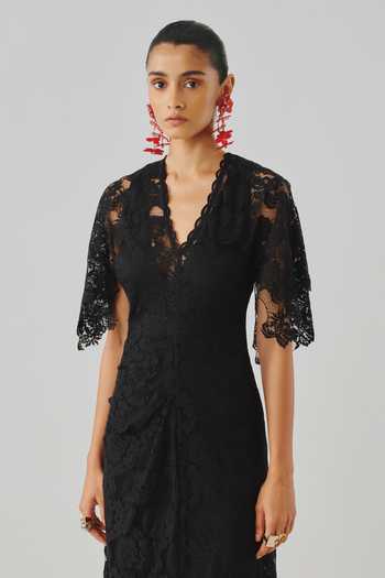 Buy Aroka Black Satin, Modal, Lace V-neck Orchid Dress Online at Aza Fashions Buy_Aroka_Black Satin, Modal, Lace V-neck Orchid Dress _Online_at_Aza_Fashions
