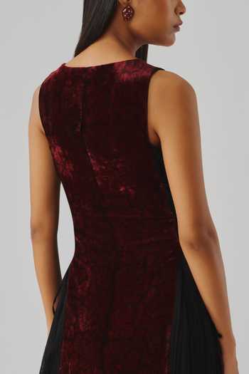 Buy Aroka Maroon Chiffon, Velvet Boat Neck Black Cherry Printed Dress Online at Aza Fashions Buy_Aroka_Maroon Chiffon, Velvet Boat Neck Black Cherry Printed Dress _Online_at_Aza_Fashions