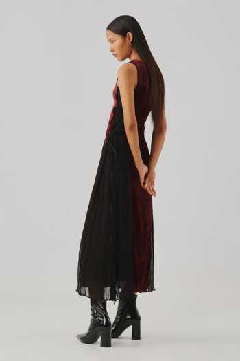 Shop Aroka Maroon Chiffon, Velvet Boat Neck Black Cherry Printed Dress Online at Aza Fashions Shop_Aroka_Maroon Chiffon, Velvet Boat Neck Black Cherry Printed Dress _Online_at_Aza_Fashions