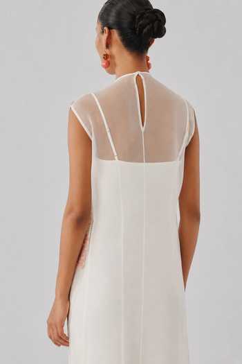 Aroka Ivory Organza, Crepe High , Keyhole Bloom Dress Online at Aza Fashions Aroka_Ivory Organza, Crepe High , Keyhole Bloom Dress _Online_at_Aza_Fashions