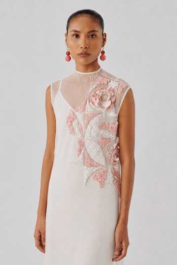 Buy Aroka Ivory Organza, Crepe High , Keyhole Bloom Dress Online at Aza Fashions Buy_Aroka_Ivory Organza, Crepe High , Keyhole Bloom Dress _Online_at_Aza_Fashions