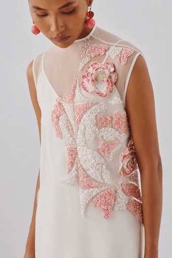 Shop Aroka Ivory Organza, Crepe High , Keyhole Bloom Dress Online at Aza Fashions Shop_Aroka_Ivory Organza, Crepe High , Keyhole Bloom Dress _Online_at_Aza_Fashions