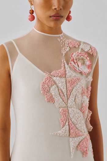 Aroka Ivory Organza, Crepe High , Keyhole Bloom Dress at Aza Fashions Aroka_Ivory Organza, Crepe High , Keyhole Bloom Dress _at_Aza_Fashions