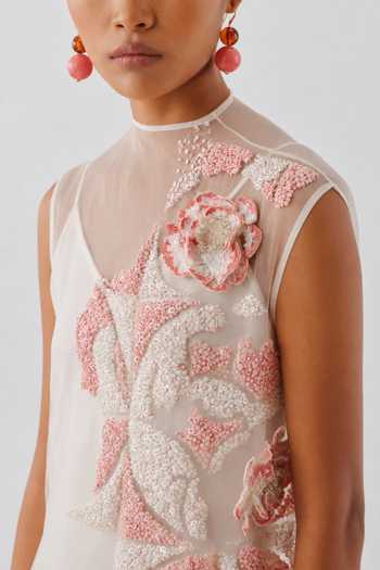 Buy Aroka Ivory Organza, Crepe High , Keyhole Bloom Dress Buy_Aroka_Ivory Organza, Crepe High , Keyhole Bloom Dress