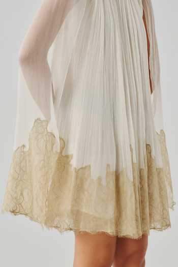 Aroka Ivory Chiffon, Lace, Chantilly High Neck Diana Ruched Dress at Aza Fashions Aroka_Ivory Chiffon, Lace, Chantilly High Neck Diana Ruched Dress _at_Aza_Fashions