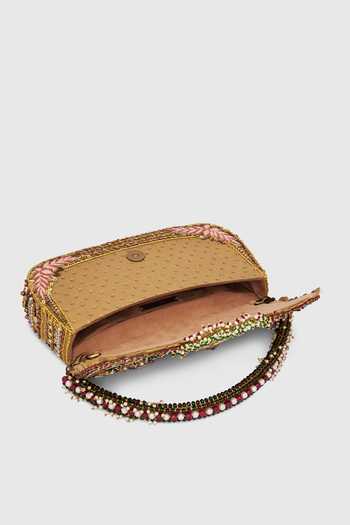 Doux Amour_Gold Gajah Flapover Clutch _Online_at_Aza_Fashions