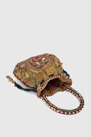 Doux Amour_Gold Embroidery, Sequins, Beads, Pearls, Zari, Stones Kamla Embellished Potli _Online_at_Aza_Fashions