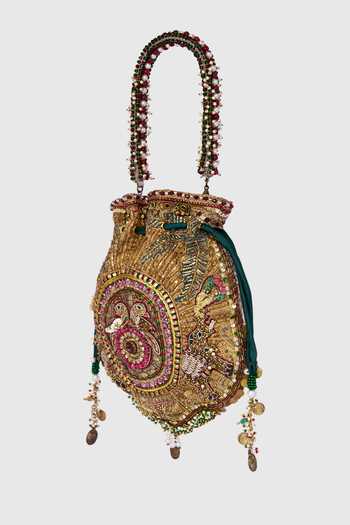 Buy_Doux Amour_Gold Embroidery, Sequins, Beads, Pearls, Zari, Stones Kamla Embellished Potli _Online_at_Aza_Fashions