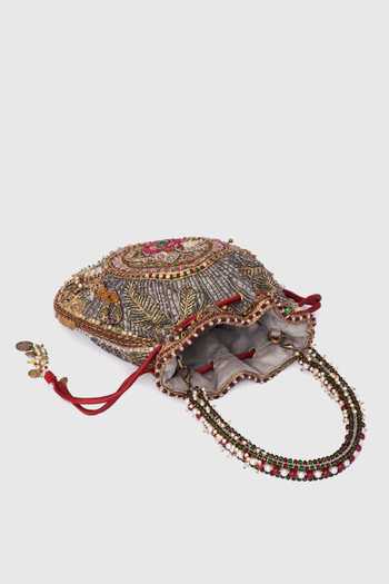 Doux Amour_Silver Embroidery, Beads, Pearls, Stones Kamla Embellished Potli _Online_at_Aza_Fashions