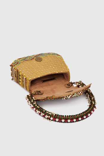 Doux Amour_Gold Matsya Mini Flapover Clutch _Online_at_Aza_Fashions