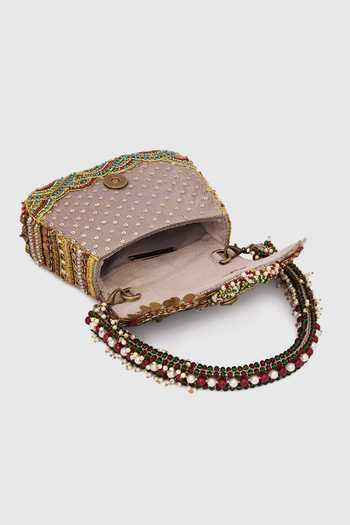 Doux Amour_Silver Matsya Mini Flapover Clutch _Online_at_Aza_Fashions