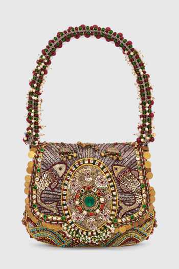 Buy_Doux Amour_Silver Matsya Mini Flapover Clutch _Online_at_Aza_Fashions