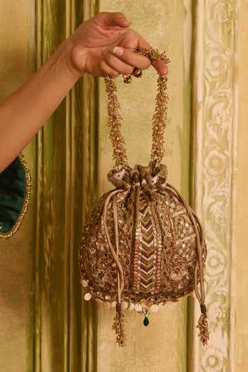 Doux Amour_Silver Beads Ruhani Embellished Potli _Online_at_Aza_Fashions
