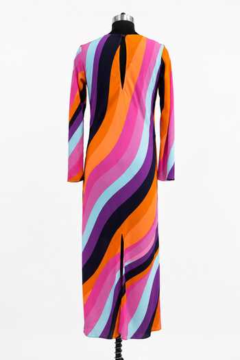 Label Ivish_Multi Color Silk, Crepe Round Neck Abstract Print Dress _Online_at_Aza_Fashions