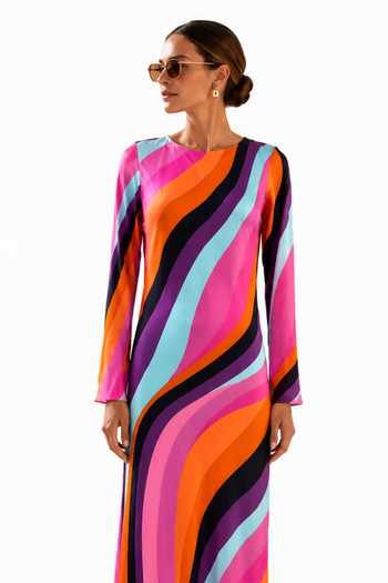 Buy_Label Ivish_Multi Color Silk, Crepe Round Neck Abstract Print Dress _Online_at_Aza_Fashions