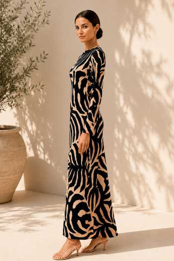 Shop Label Ivish Black Silk, Crepe Round Neck Printed Maxi Dress Online at Aza Fashions Shop_Label Ivish_Black Silk, Crepe Round Neck Printed Maxi Dress _Online_at_Aza_Fashions