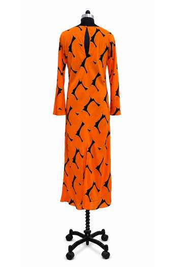 Label Ivish Orange Silk, Crepe Round Neck Abstract Pattern Dress Online at Aza Fashions Label Ivish_Orange Silk, Crepe Round Neck Abstract Pattern Dress _Online_at_Aza_Fashions
