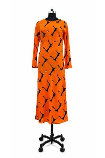 Buy Label Ivish Orange Silk, Crepe Round Neck Abstract Pattern Dress Online at Aza Fashions Buy_Label Ivish_Orange Silk, Crepe Round Neck Abstract Pattern Dress _Online_at_Aza_Fashions