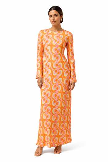 Buy Label Ivish Orange Silk, Crepe Round Neck Geometric Print Dress Online at Aza Fashions Buy_Label Ivish_Orange Silk, Crepe Round Neck Geometric Print Dress _Online_at_Aza_Fashions