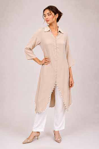 Label Ivish Collar Embellished Longline Shirt & Pant Set 
