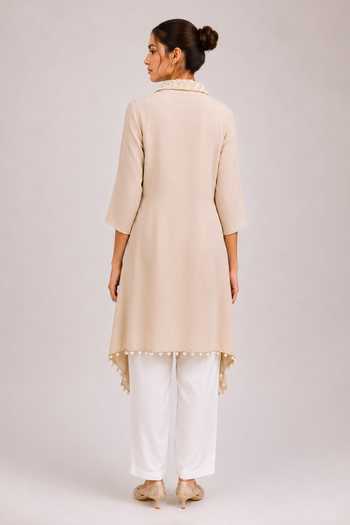 Label Ivish Collar Embellished Longline Shirt & Pant Set 