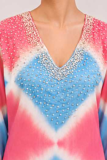 Buy Label Ivish Pink Cotton, Chiffon V-neck Tie Dye Kurta And Pant Set Online at Aza Fashions Buy_Label Ivish_Pink Cotton, Chiffon V-neck Tie Dye Kurta And Pant Set _Online_at_Aza_Fashions