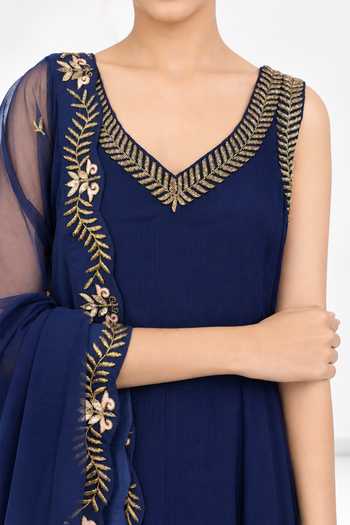 Buy Label Ivish Blue Net, Chiffon V-neck Embroidered Anarkali Set Online at Aza Fashions Buy_Label Ivish_Blue Net, Chiffon V-neck Embroidered Anarkali Set _Online_at_Aza_Fashions