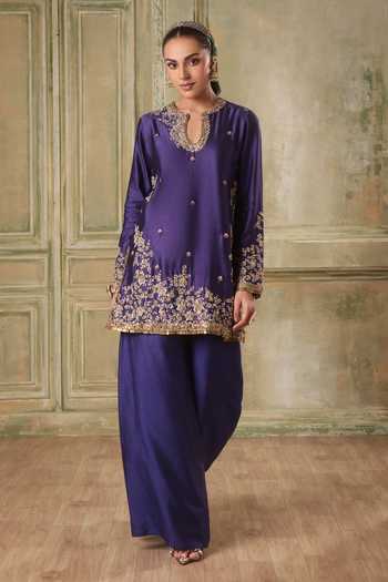 Label Niti Bothra Zar-Rang Purple Short Jaal Kurta Set 