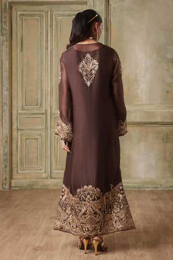 Label Niti Bothra Zar-Rang Brown Jaal Kaftan Set 